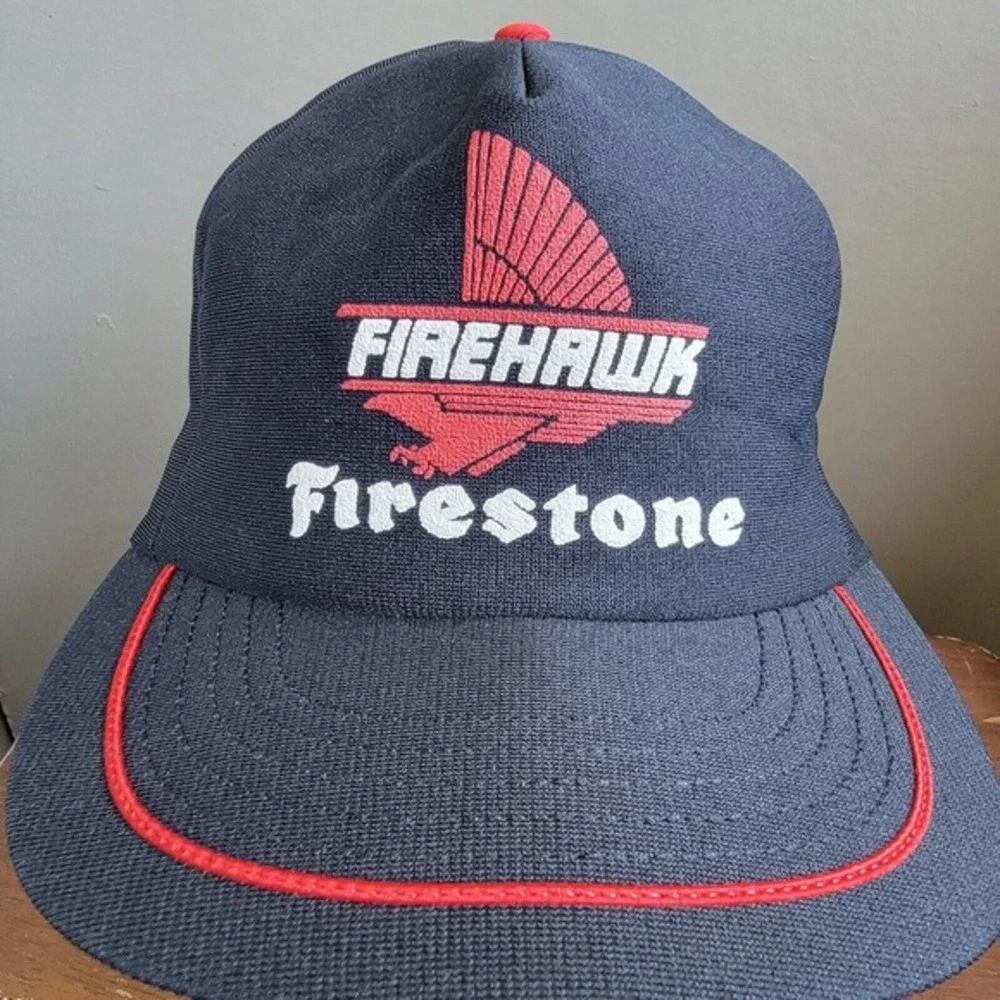 Vintage Rare Firehawk Firestone Trucker Hat Cap Black Red All Foam Made in USA‎